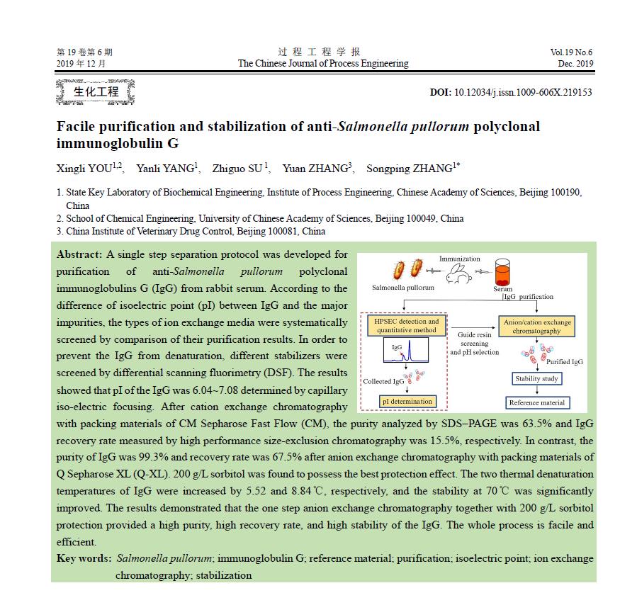 鸡白痢沙门氏菌兔抗血清多抗IgG的纯化与稳定